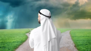 Arab Man Facing Back fork in the road