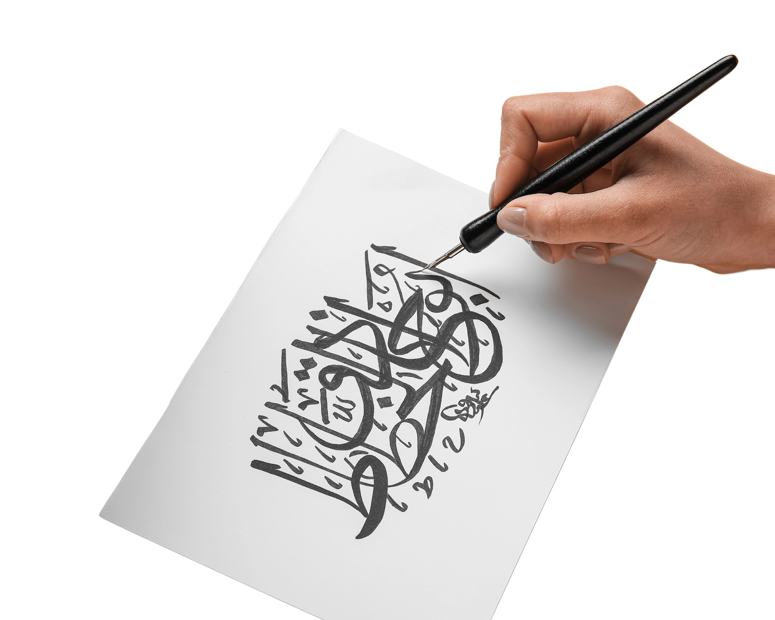 Arabische Kalligraphie Schreiben auf Papier Blatt gegen Farbe Hintergrund