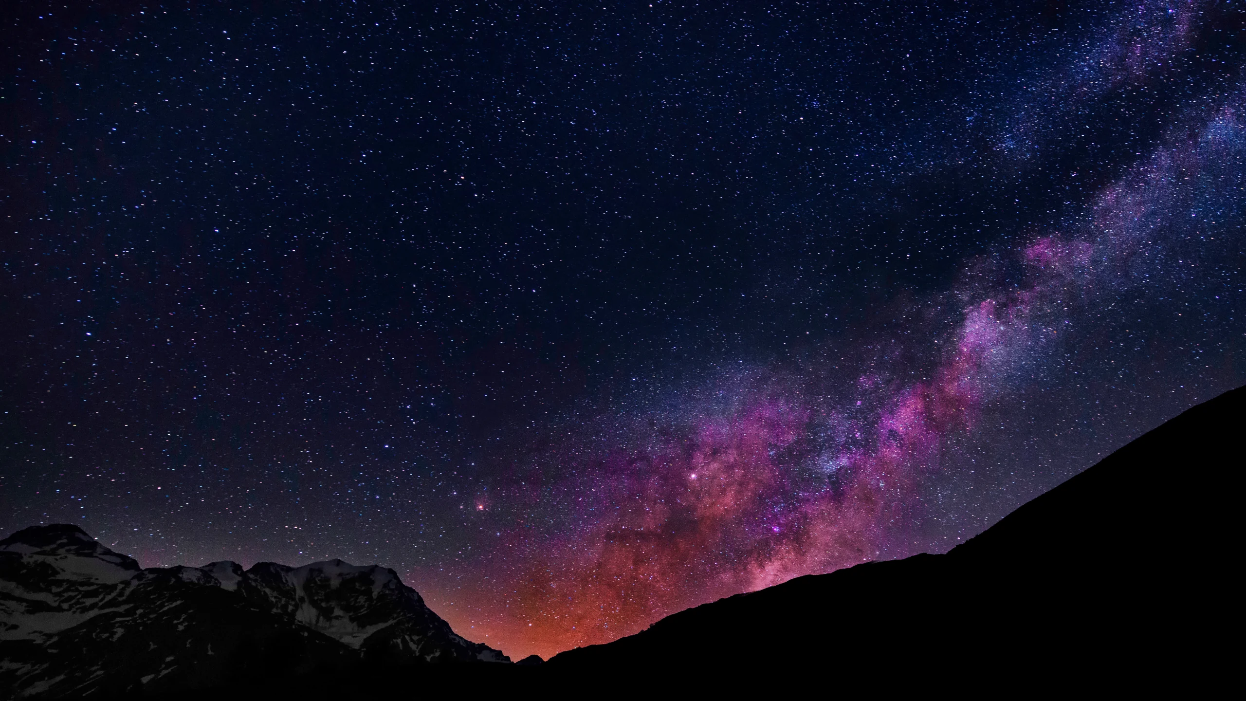 night stars galaxy mountains