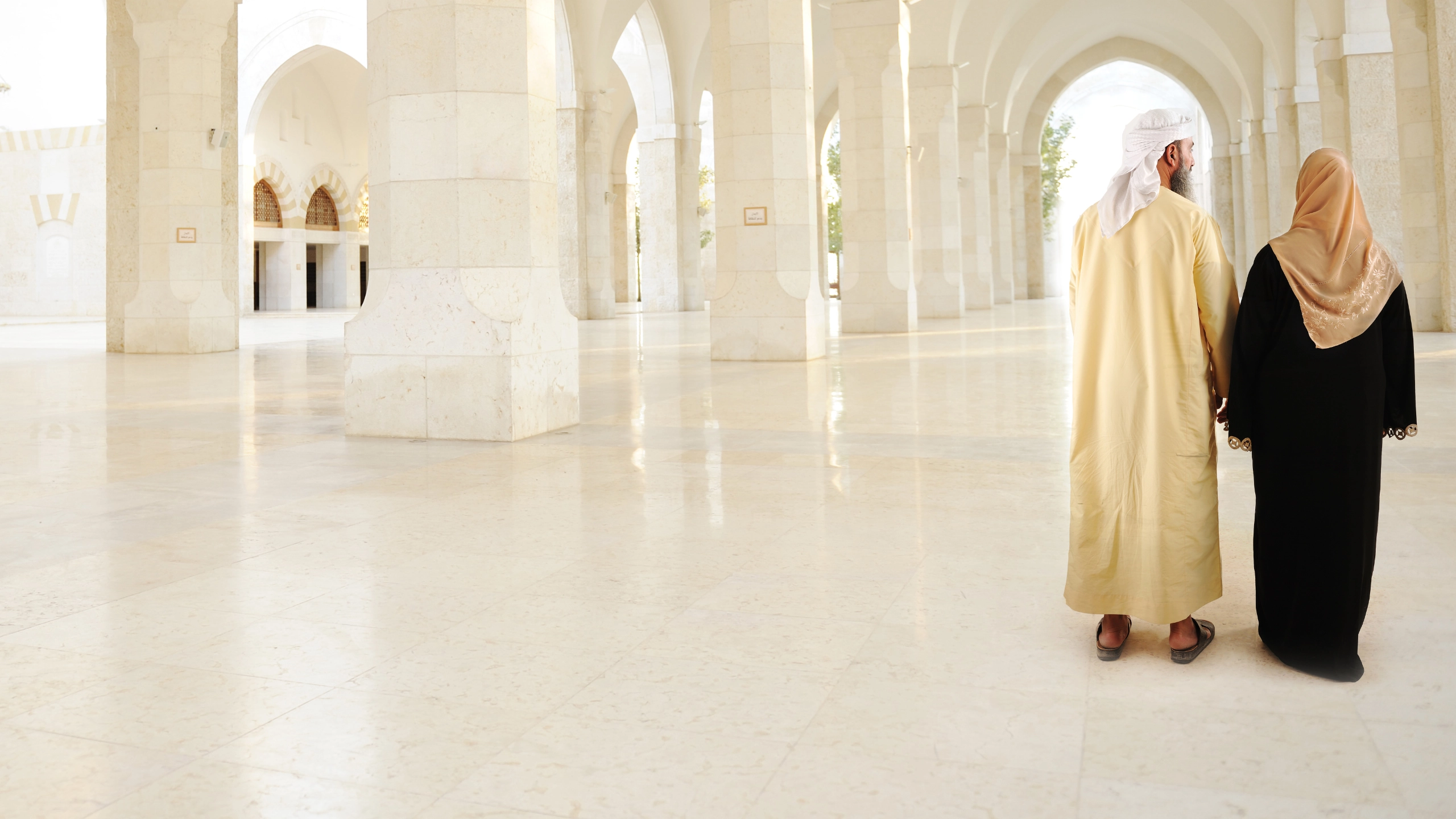 Muslim Arabic Couple Indoor, White Mosque