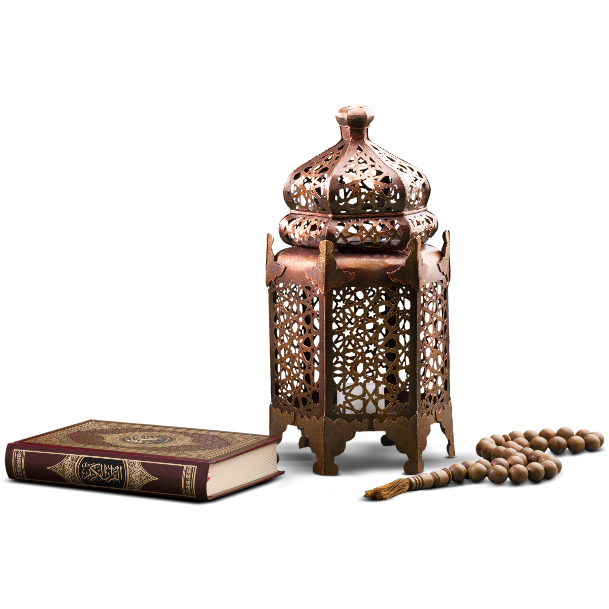 Quran mit einer Laterne und Tasbih